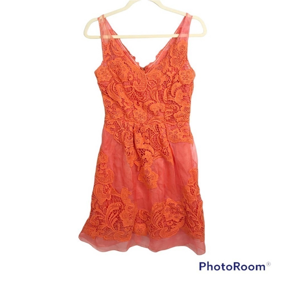 Yoana Baraschi tangerine orange crochet lace overlay mini dress size 6